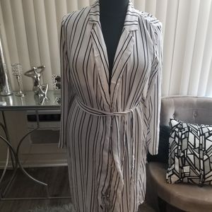 Plus Size Pinstripe Duster belted Jacket